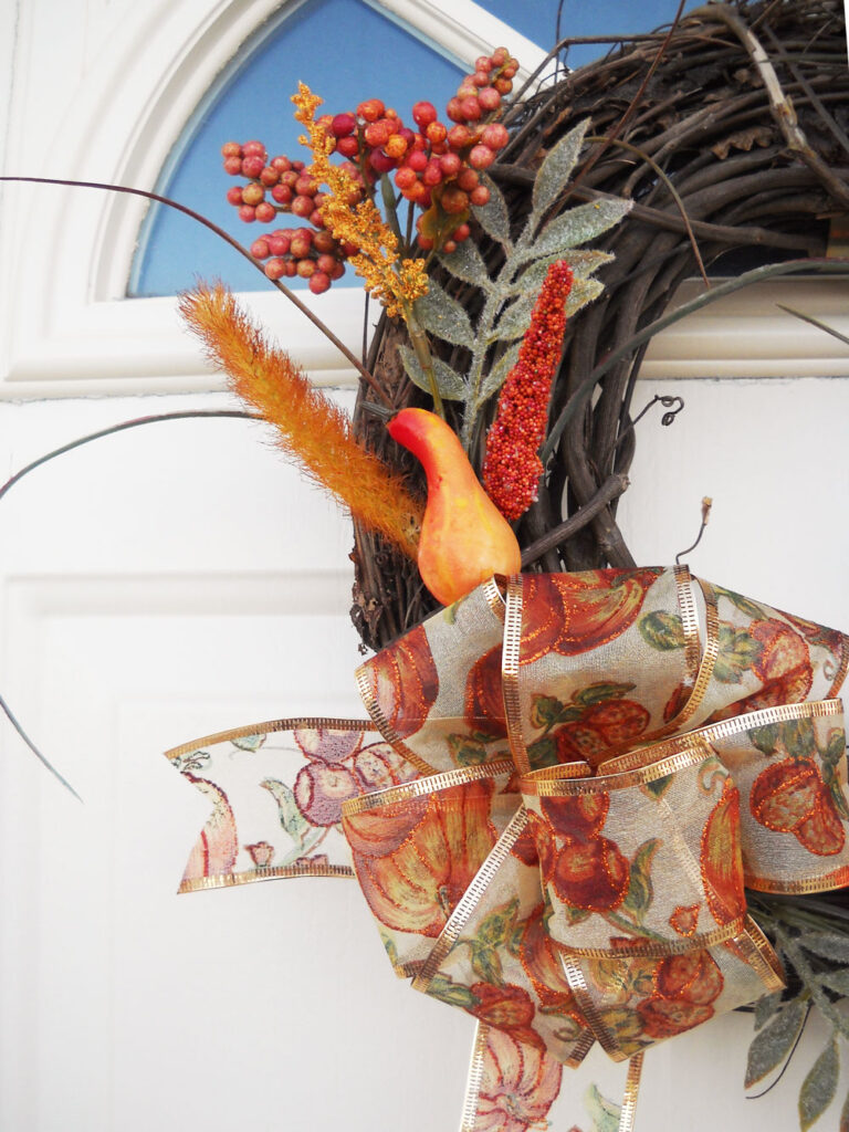 fall grapevine wreath with bow