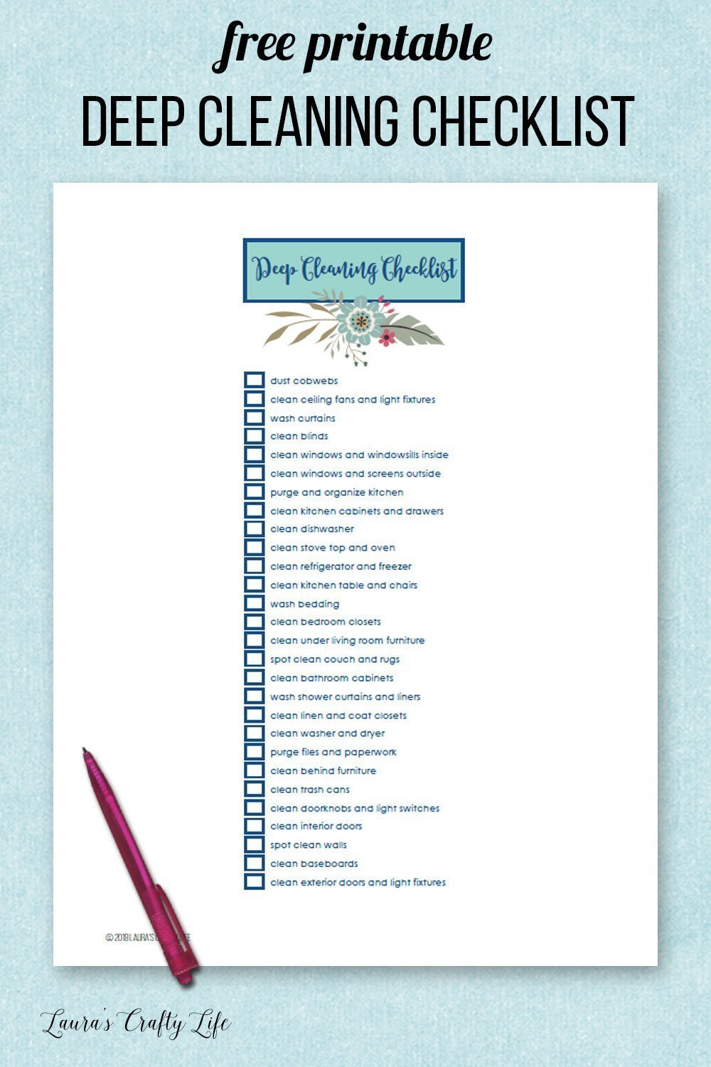 Free printable deep cleaning checklist