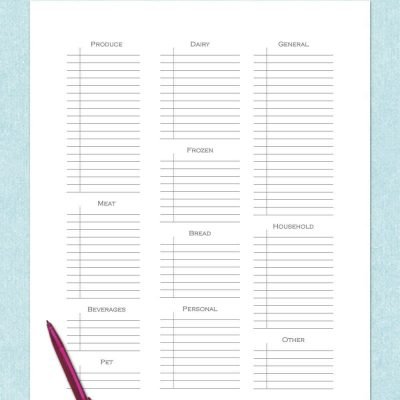 free printable grocery shopping list