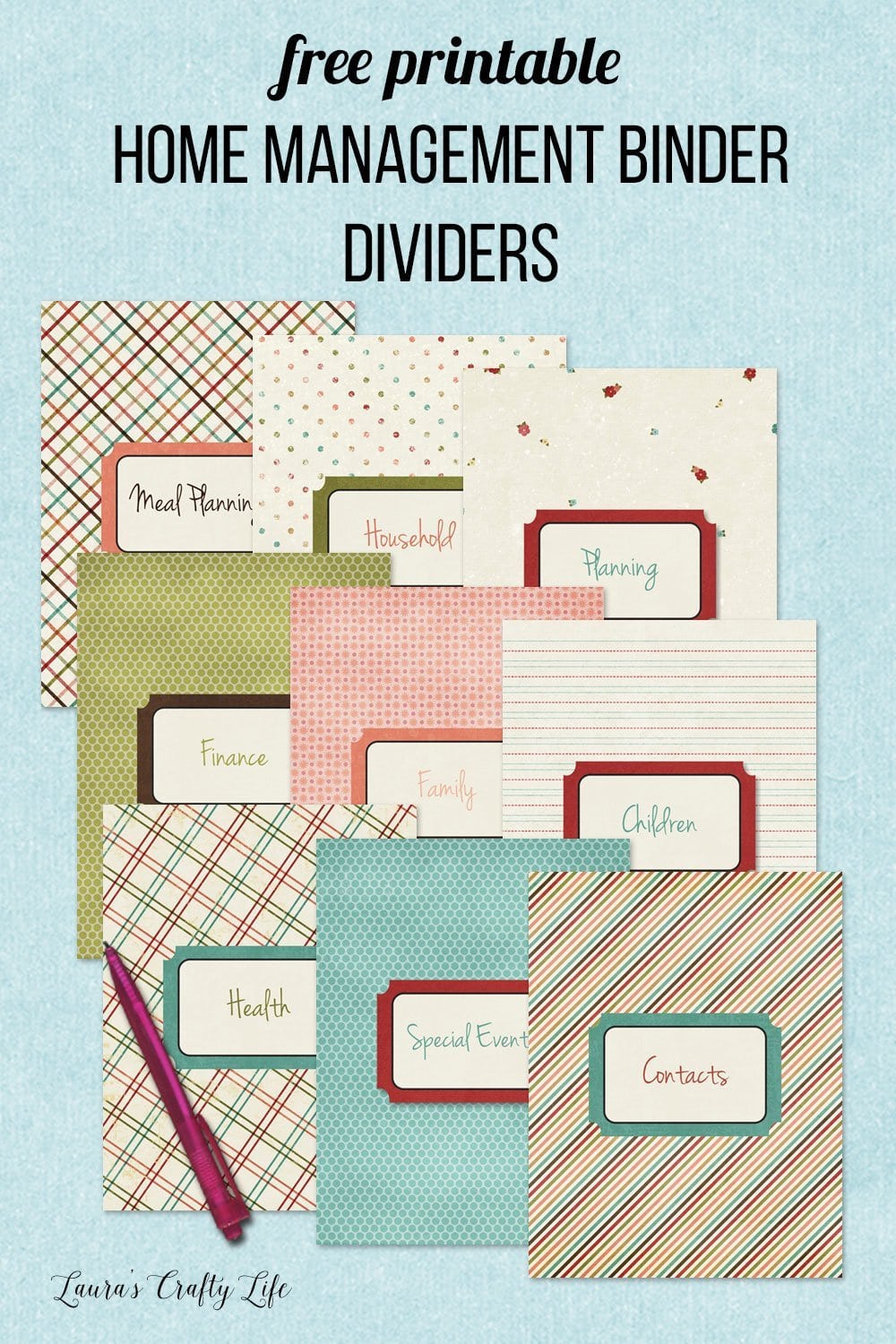 free printable home management binder dividers