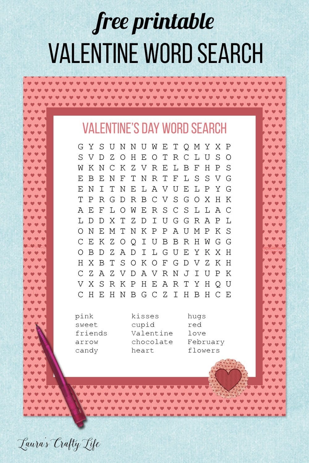 free printable valentine word search
