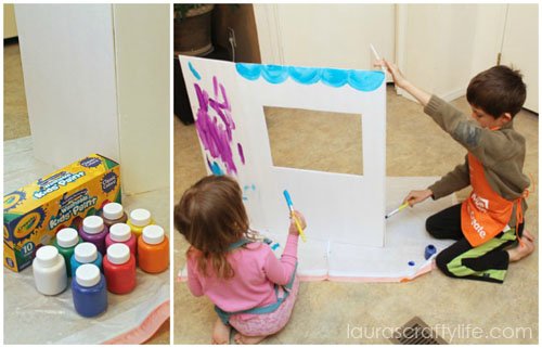 kids painting puppet theater