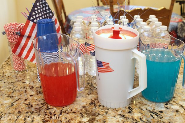 Red white and blue drinks at patriotic party