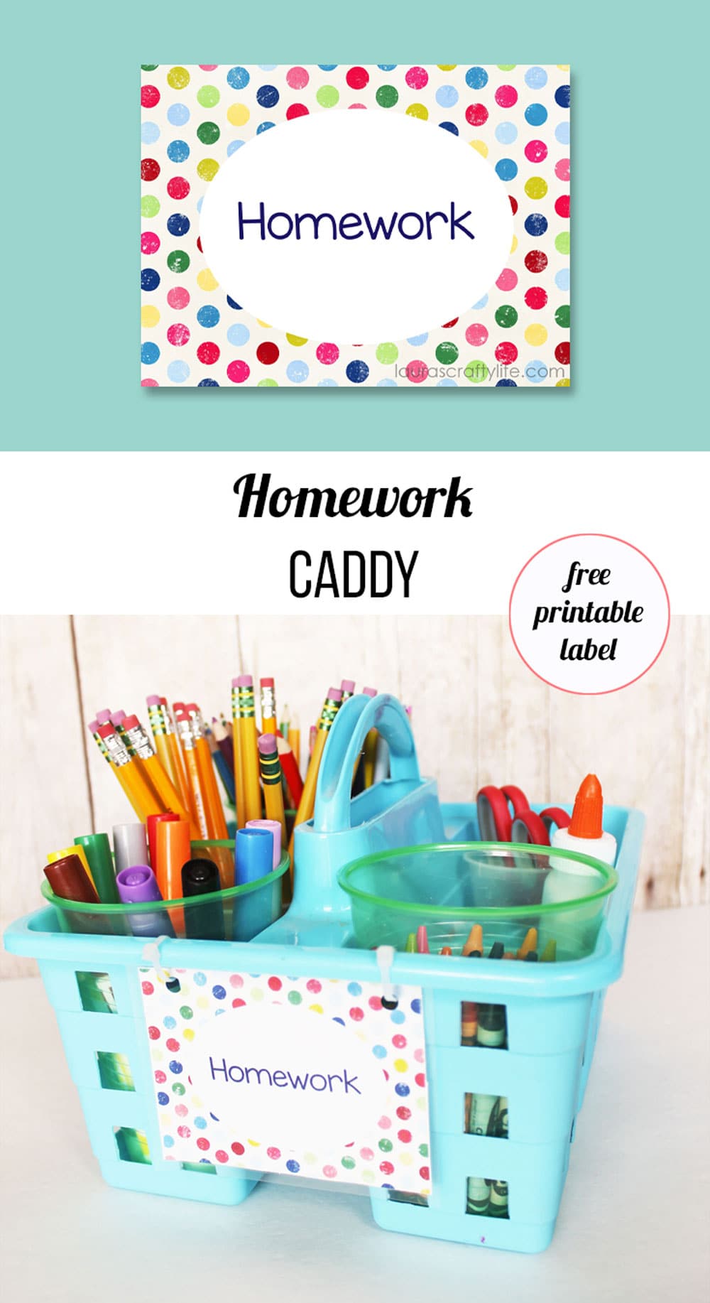 homework caddy with free printable label