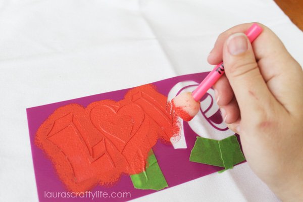 Use spouncer to add fabric paint to stencil