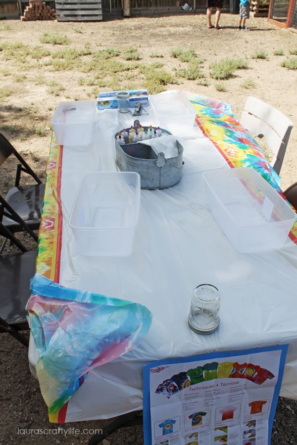 Tie dye table set up for Tie Dye Party