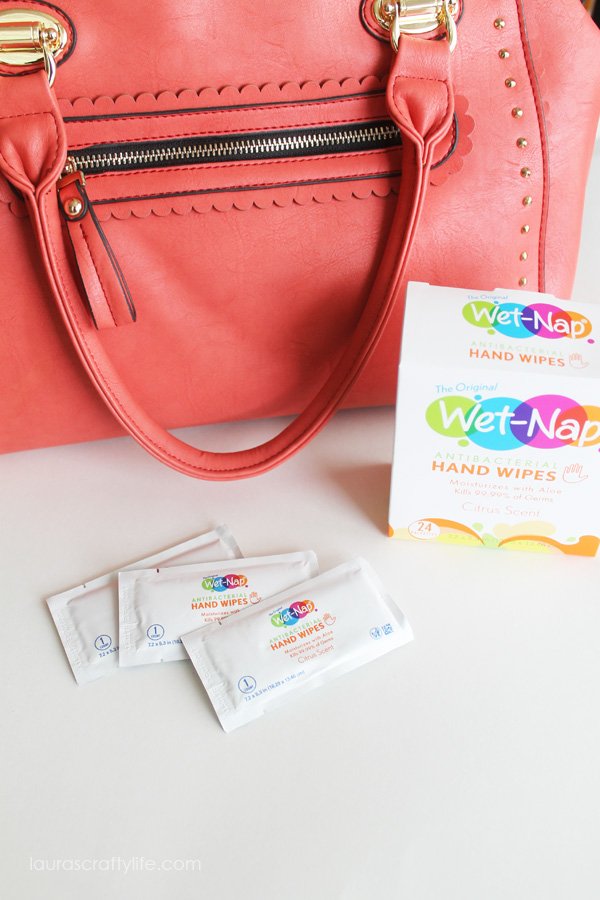 Use Wet-Nap® Cleansing Wipes packettes in your purse or diaper bag
