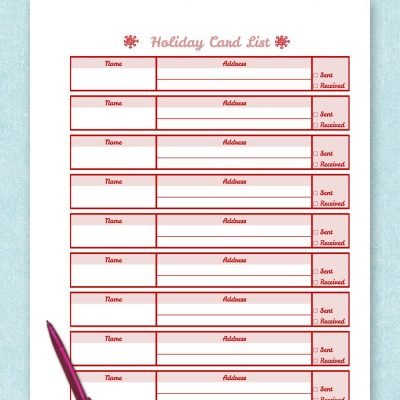 Free printable holiday card list