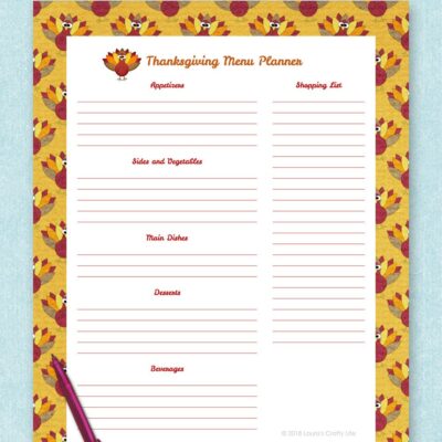 free printable thanksgiving menu planner