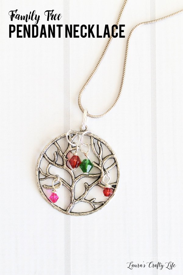 DIY Family Tree Pendant Necklace with family members birthstones