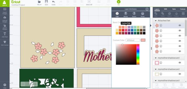 Attach flowers and select color - Cricut Design Space