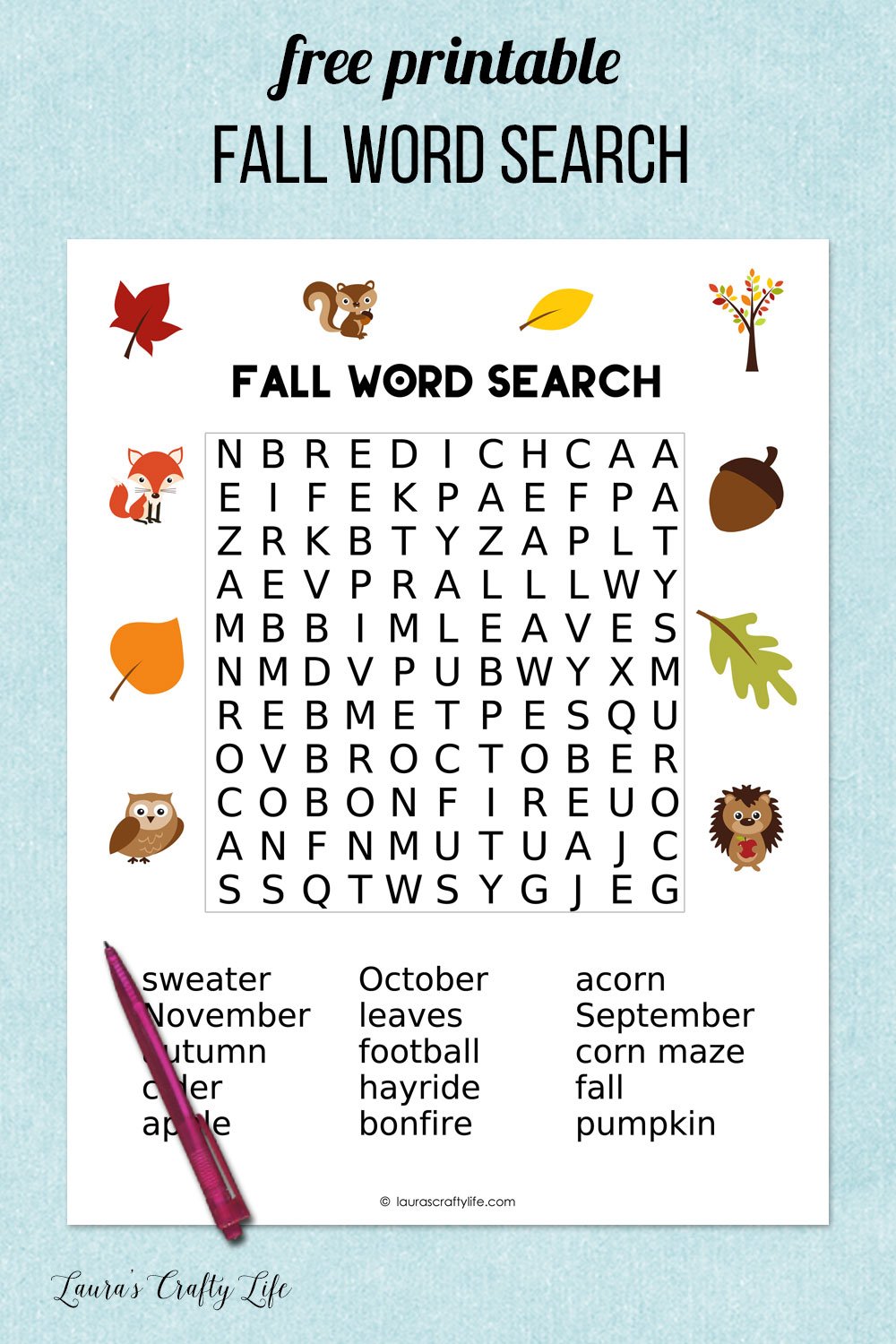 free printable fall word search