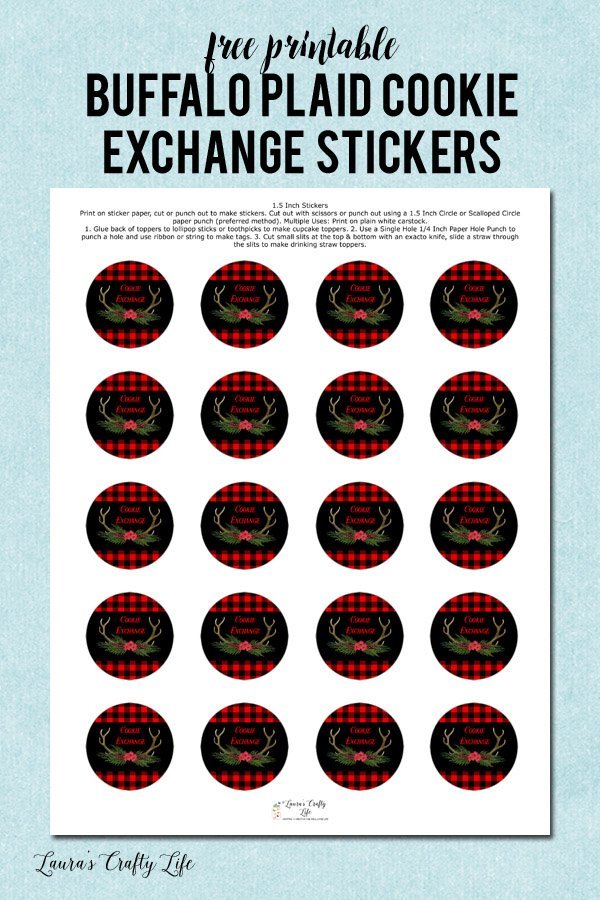Free printable Buffalo Plaid cookie exchange stickers