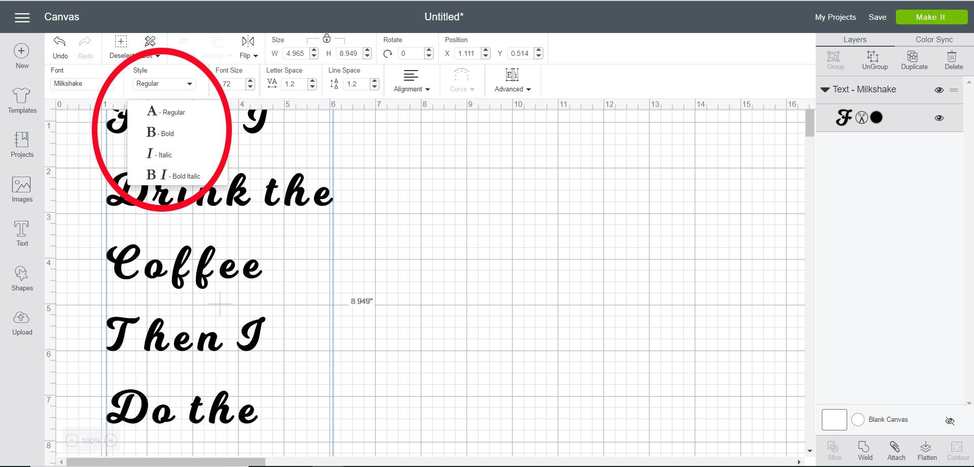 Change the style of font in Cricut Design Space