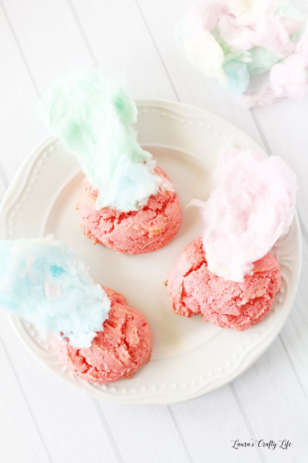 Trolls cookie recipe made with cake batter and cotton candy