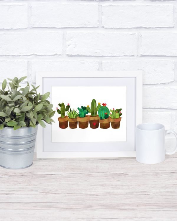 cactus wall art in white frame