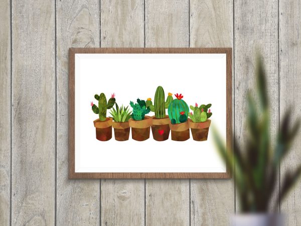 cactus wall art on wood background