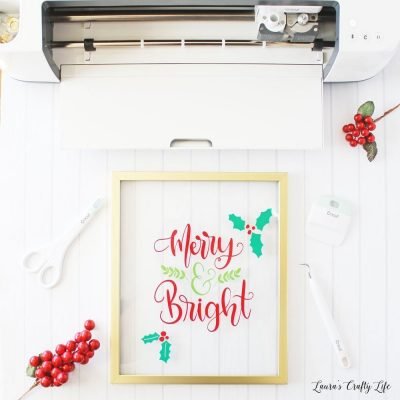 Merry and Bright vinyl Christmas frame made with Cricut Maker