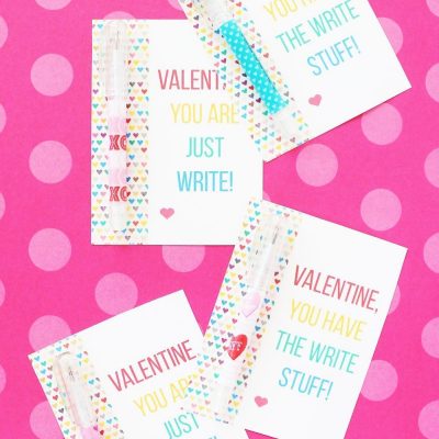 Free printable Valentine cards - attach a pen or pencil favor