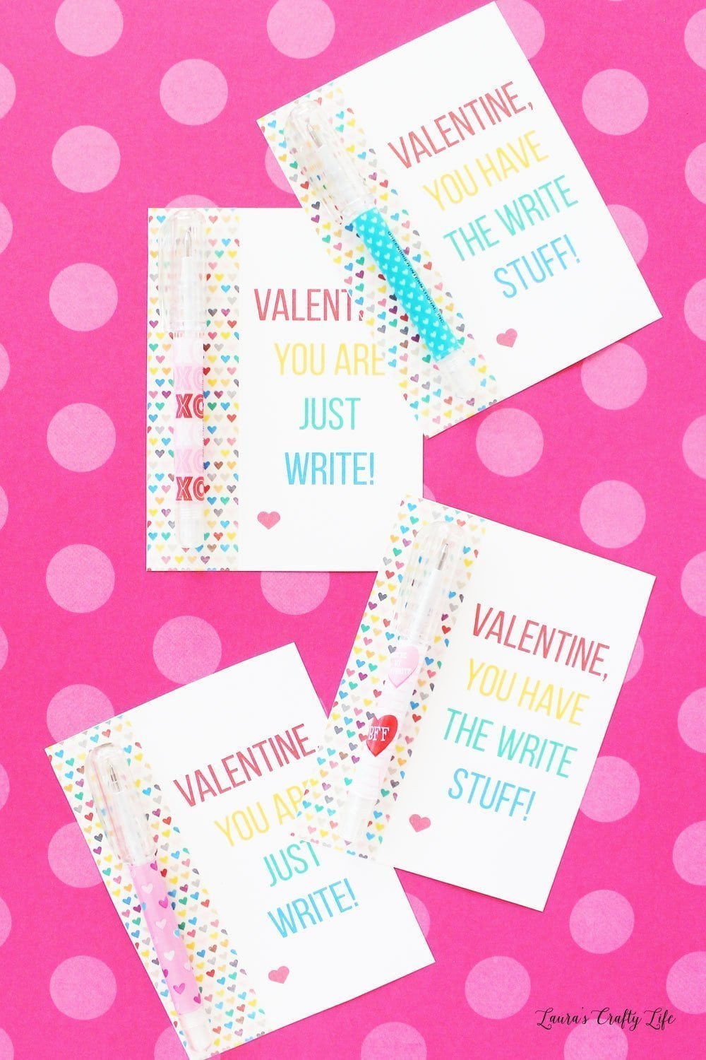 Free printable Valentine cards - attach a pen or pencil favor