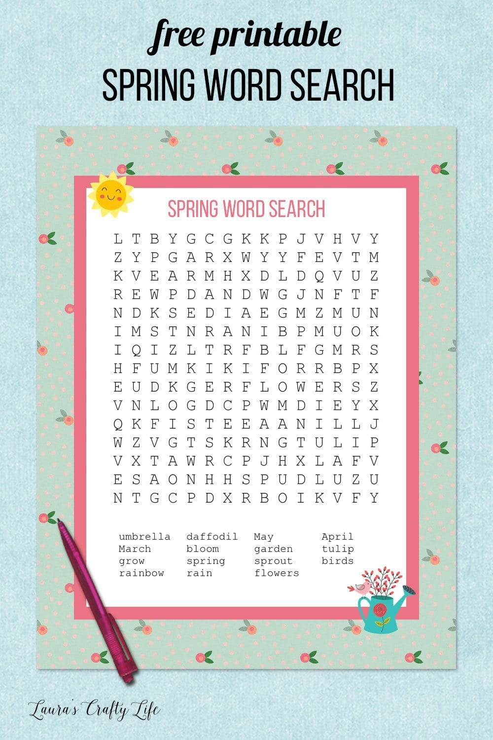 Free printable spring word search