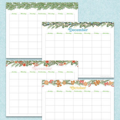 free printable holiday calendars