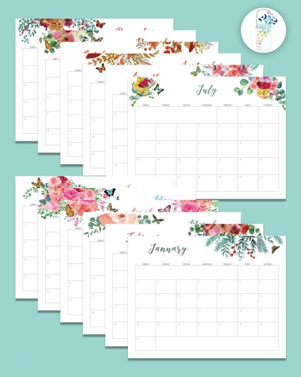 printable 2021 calendar watercolor floral