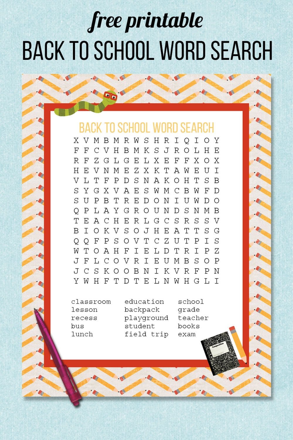 free printable back to school word search