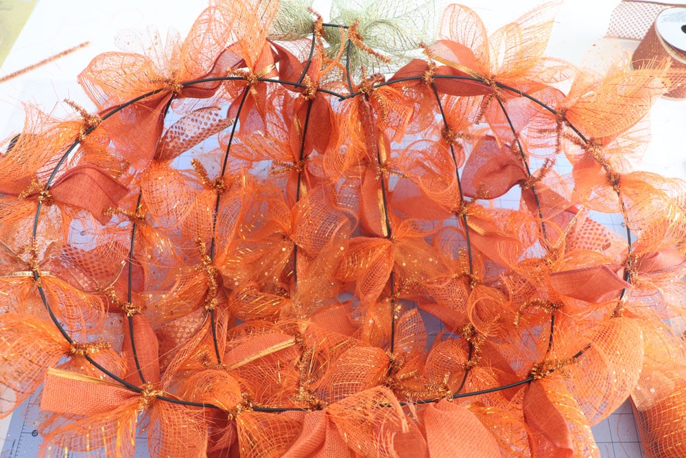 back of pumpkin deco mesh wreath