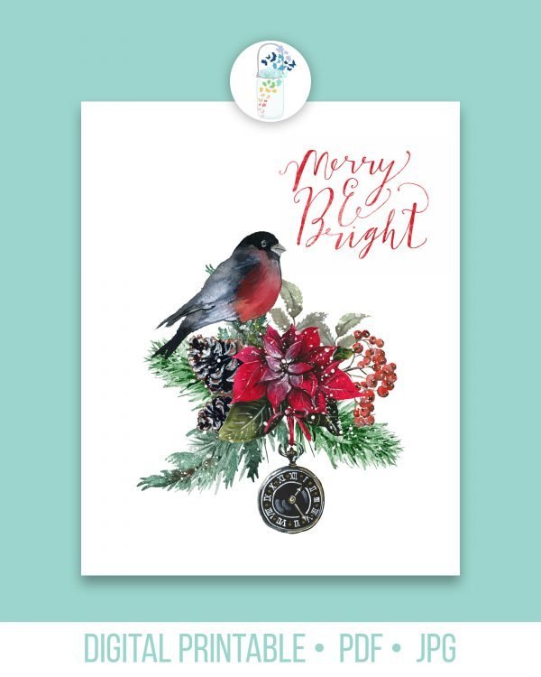 merry and bright bird digital printable