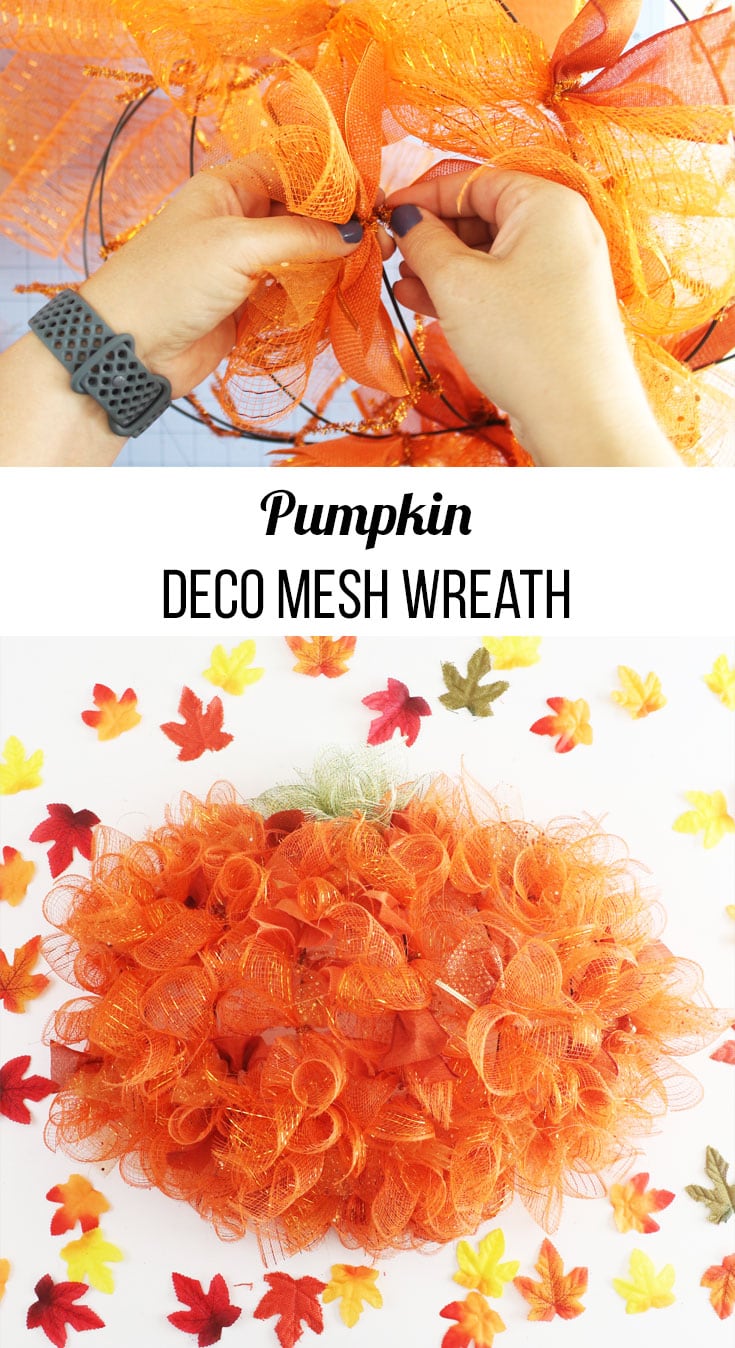 pumpkin deco mesh wreath - dollar tree craft