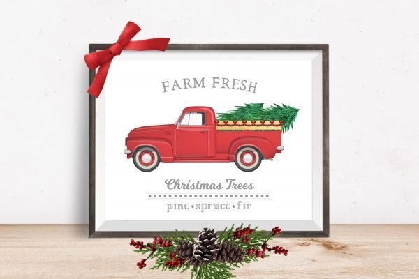 red truck christmas mockup