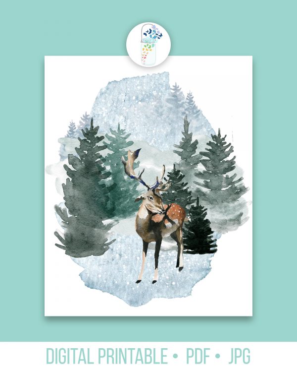 winter deer digital printable