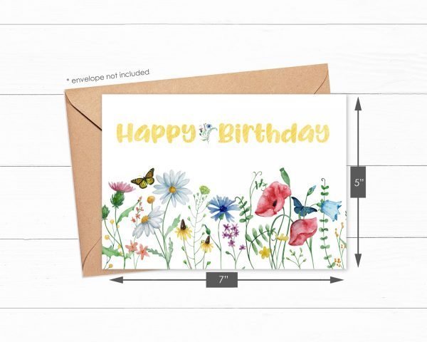 wildflower birthday card mockup with measurements