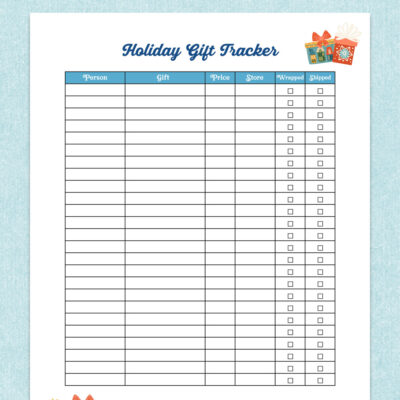 free printable holiday gift tracker