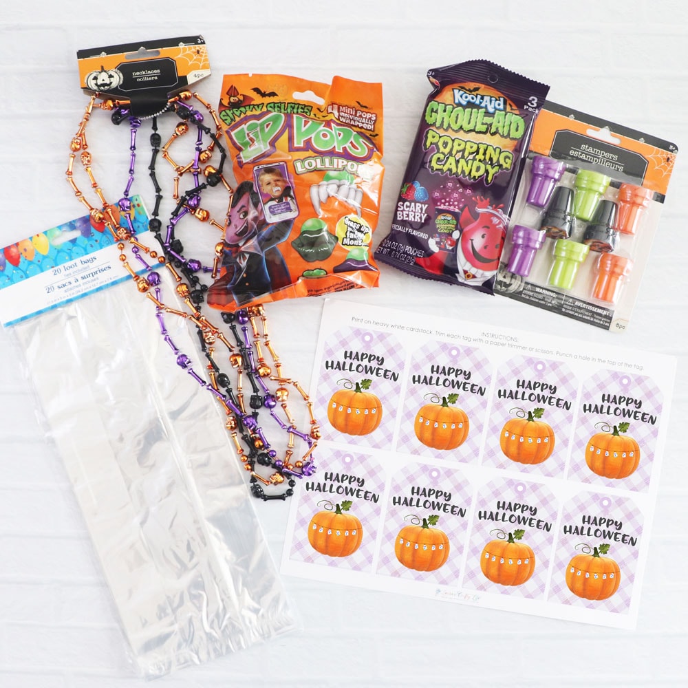 supplies for Halloween treat bags