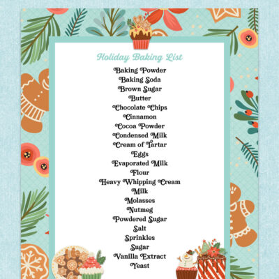 free printable holiday baking list