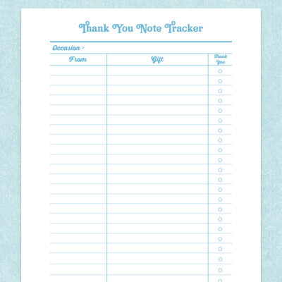 free printable thank you note tracker