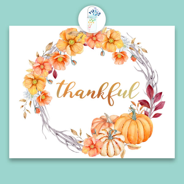 thankful watercolor pumpkin wreath digital printable