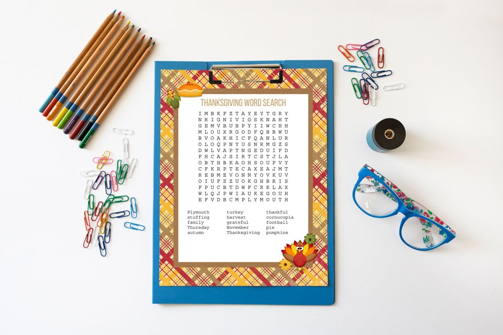 thanksgiving word search clipboard mockup